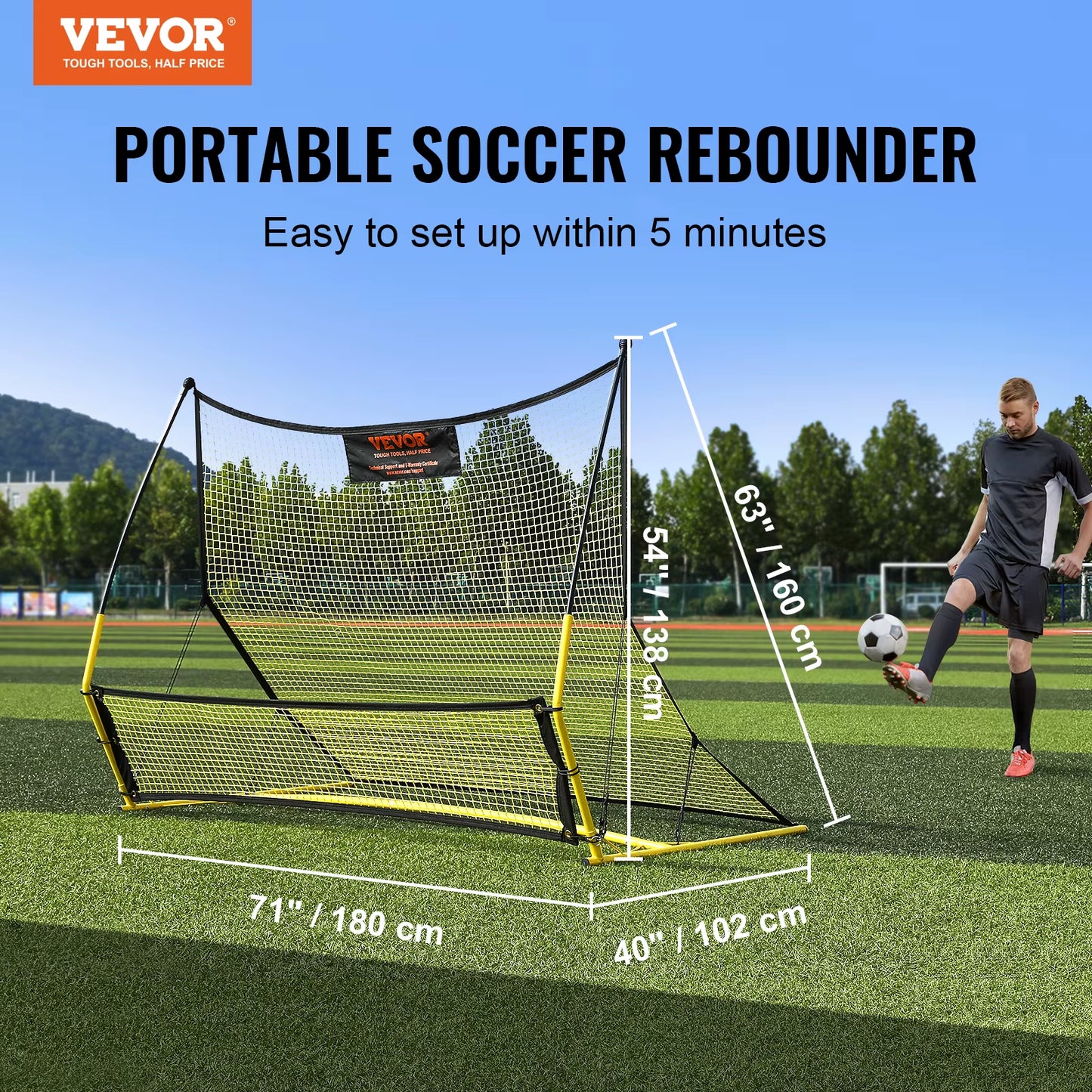 Soccer Trainer 2 in 1 Rebounder Net Iron Soccer Practice Equipment Sports Football Rebounder Wall Forteam Solo Training