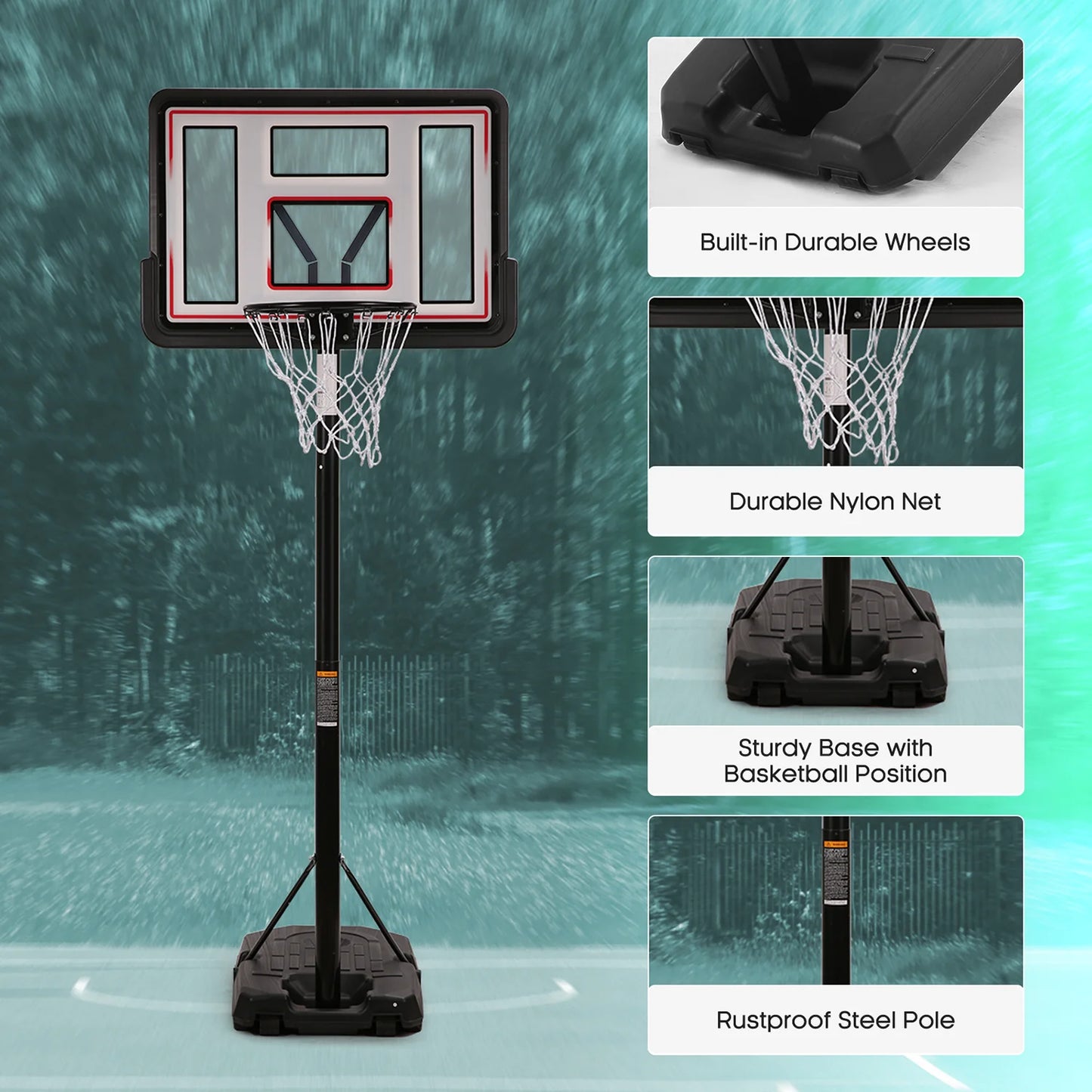 44In Portable Basketball Hoop with Height Adjustable 6.56Ft to 10Ft Basketball Goals for Youth Kids Indoor Outdoor(With Free Basketabll)