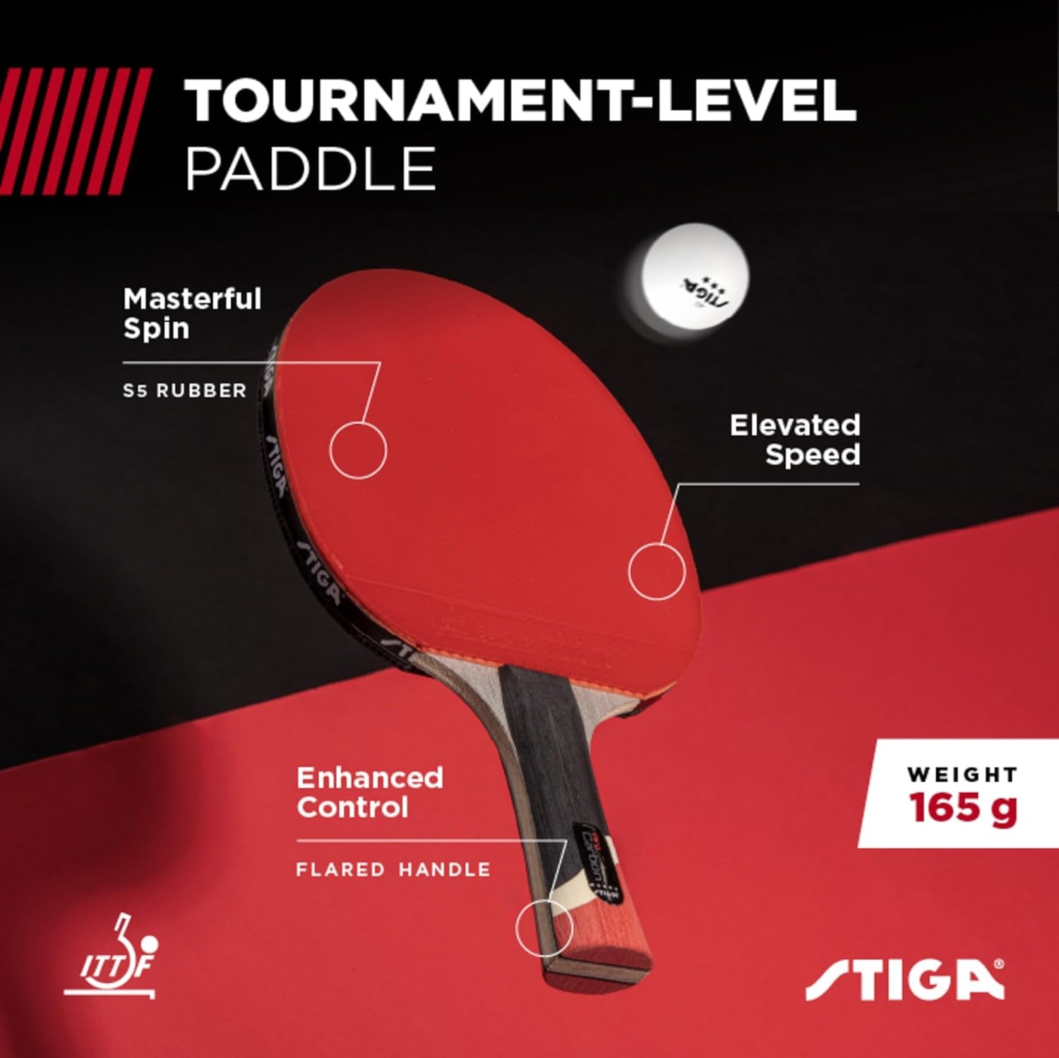 Pro Carbon Performance-Level Table Tennis Racket with Carbon Technology for Tournament Play - Red and Blue Colors