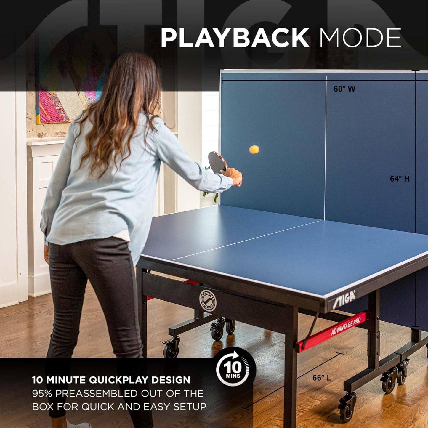 Advantage Series Ping Pong Tables - 13, 15, 19, and 25Mm Tabletops - Quickplay 10 Minute Assembly - Playback Mode - Recreational to Tournament Level