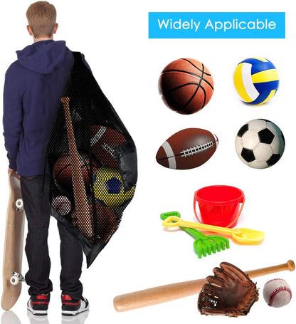 Extra Large Sports Ball Bag Mesh Socce Ball Bag Heavy Duty Drawstring Bags Team Work for Holding Basketball, Volleyball, Baseball, Swimming Gear with Shoulder Strap