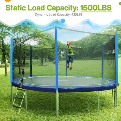 Trampolines No-Gap Design 1500 LBS Weight Capacity 16 15 14 12 10 8FT for Kids Children with Safety Enclosure Net Outdoor Backyards Large Recreational Trampoline