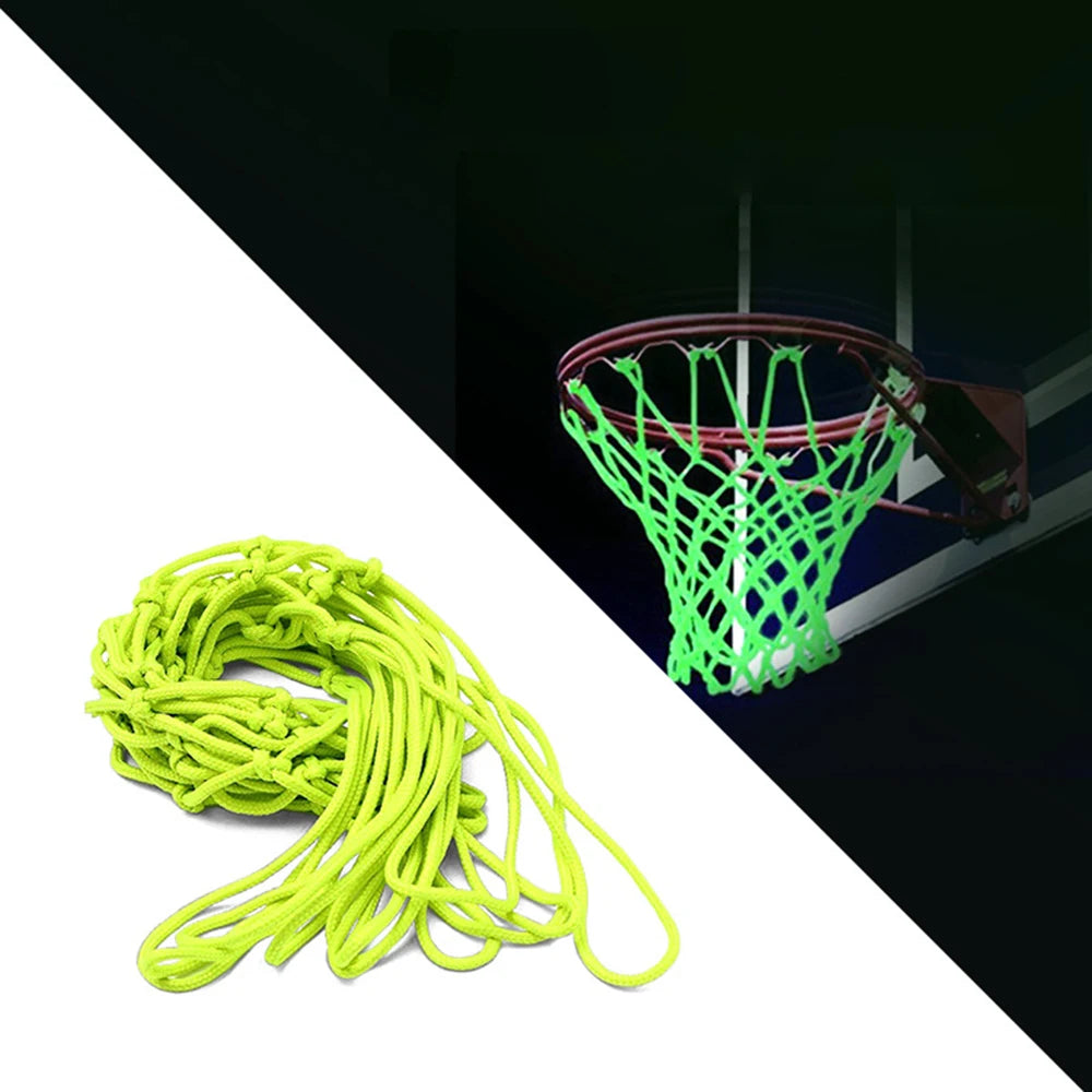 Nightlight Basketball Net Nylon Glowing Basketball Hoop Rim Net 12 Loops Standard Size Glowing Basketball Net Sun Powered