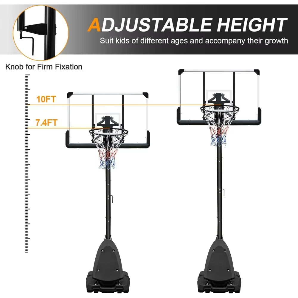 Portable Basketball Hoop Stand Free Basketball System with 28/44Inch Backboard Height Adjustable 7Ft/10Ft for Teenager Adult