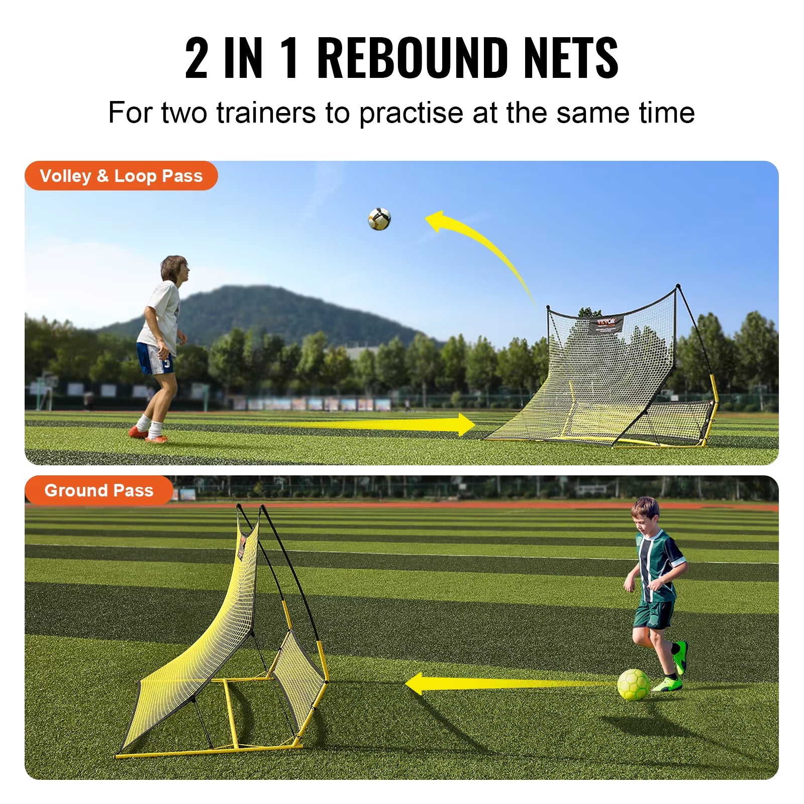 Soccer Trainer 2 in 1 Rebounder Net Iron Soccer Practice Equipment Sports Football Rebounder Wall Forteam Solo Training