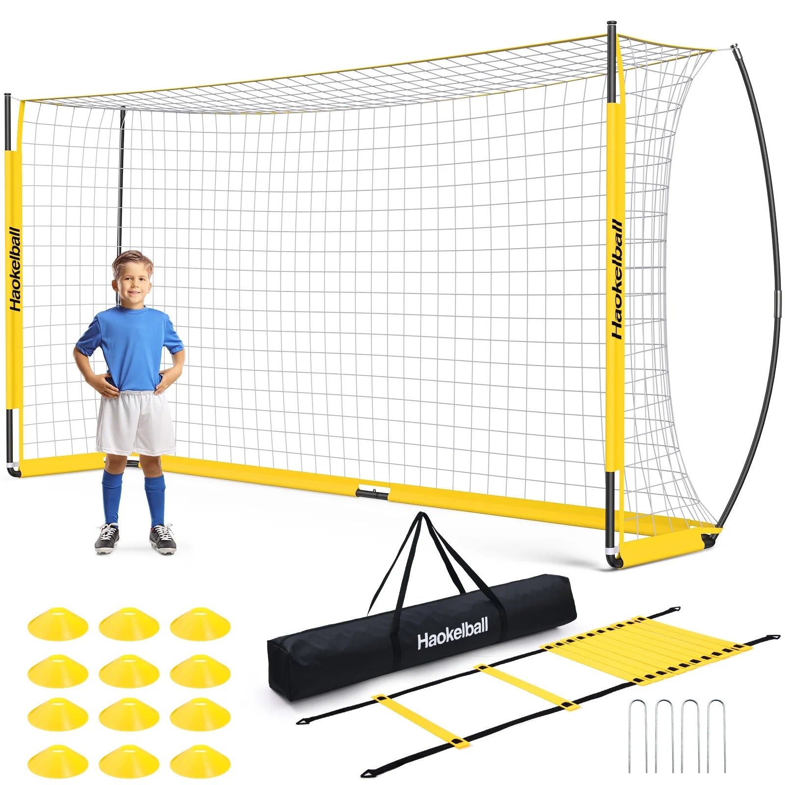 Soccer Goal with Agility Ladder and 12 Soccer Cones 12X6 Ft Soccer Net for Backyard Quick Setup Portable Soccer Goals with Upgraded Goal Posts and Carry Bag