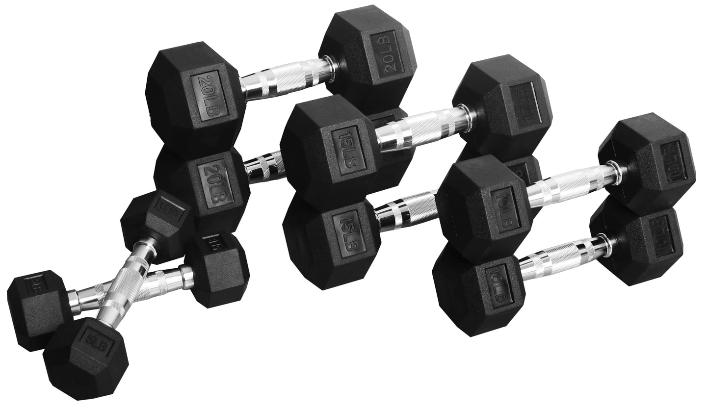 Dumbbell Set, Pairs of 5 Lb, 10 Lb, 15 Lb, and 20 Lb