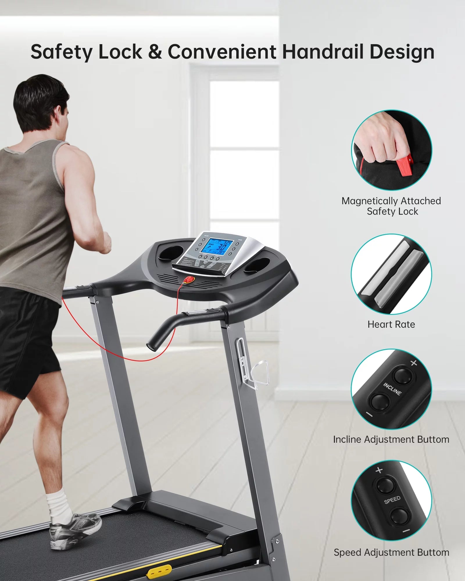 Treadmill with Incline Folding with 12-Level Automatic Incline 2.5Hp Power 8.5Mhp Speed Running Machine 15 Preset Training Program Electric Treadmill for Home Use