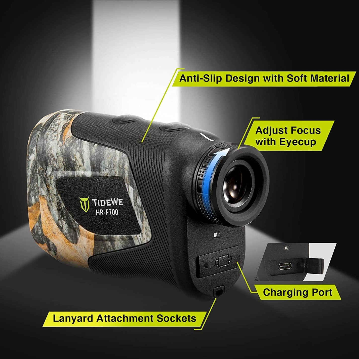 Hunting Rangefinder with Rechargeable Battery, 700/1000Y Camo Laser Range Finder 6X Magnification, Distance/Angle/Speed/Scan Multi Functional Waterproof Rangefinder with Case