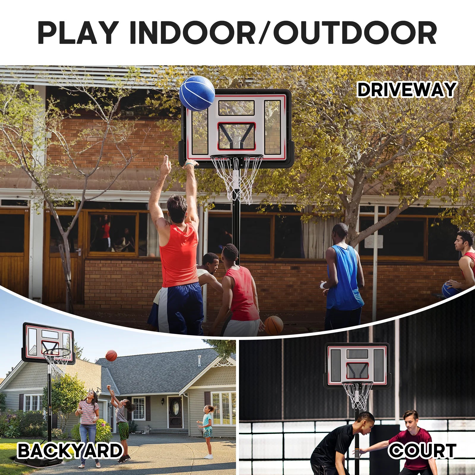 44In Portable Basketball Hoop with Height Adjustable 6.56Ft to 10Ft Basketball Goals for Youth Kids Indoor Outdoor(With Free Basketabll)