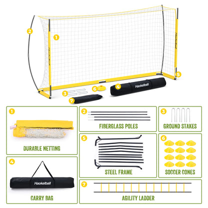 Soccer Goal with Agility Ladder and 12 Soccer Cones 12X6 Ft Soccer Net for Backyard Quick Setup Portable Soccer Goals with Upgraded Goal Posts and Carry Bag