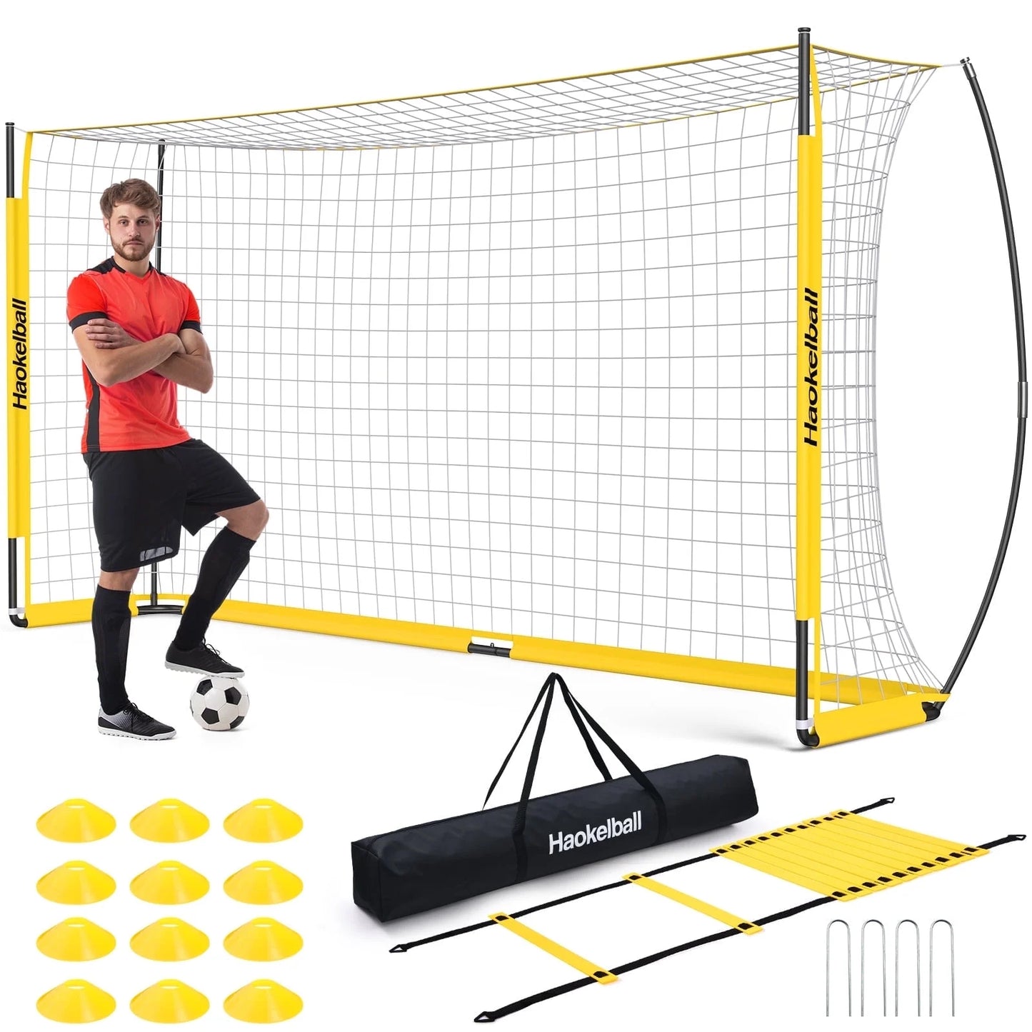 Soccer Goal with Agility Ladder and 12 Soccer Cones 12X6 Ft Soccer Net for Backyard Quick Setup Portable Soccer Goals with Upgraded Goal Posts and Carry Bag