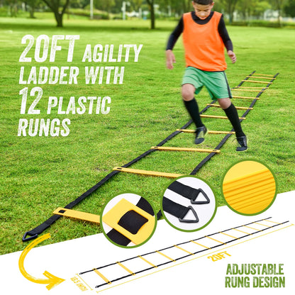 Soccer Goal with Agility Ladder and 12 Soccer Cones 12X6 Ft Soccer Net for Backyard Quick Setup Portable Soccer Goals with Upgraded Goal Posts and Carry Bag