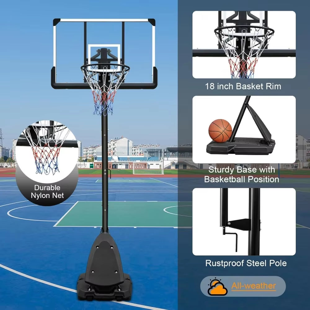 Portable Basketball Hoop Stand Free Basketball System with 28/44Inch Backboard Height Adjustable 7Ft/10Ft for Teenager Adult