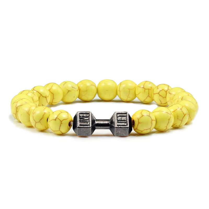 Gym Dumbbells Beads Bracelet Natural Stone Barbell Energy Weights Bracelets for Women Men Couple Pulsera Wristband Jewelry Gift