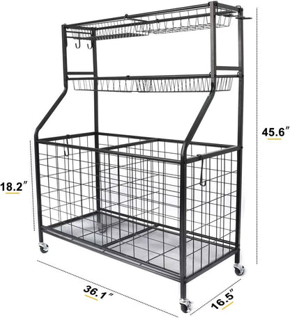 Sports Equipment Organizer, Ball Storage Rack, Garage Ball Storage, Sports Gear Storage, Rolling Sports Ball Storage Cart