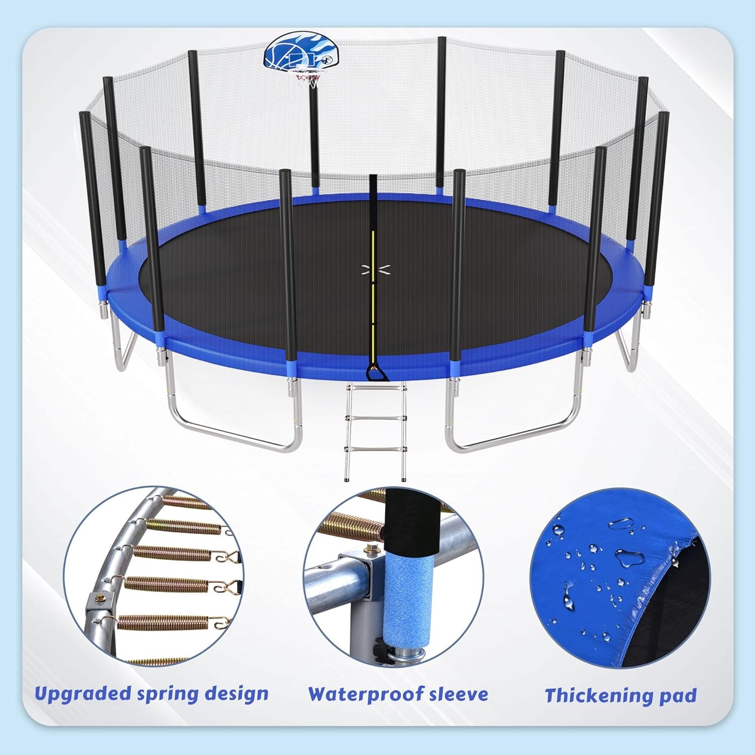 Trampoline 14FT 16FT Trampoline for Kids and Adults with Basketball Hoop, Enclosure Net & Ladder 1500LBS ASTM Approved Outdoor Recreational Trampolines