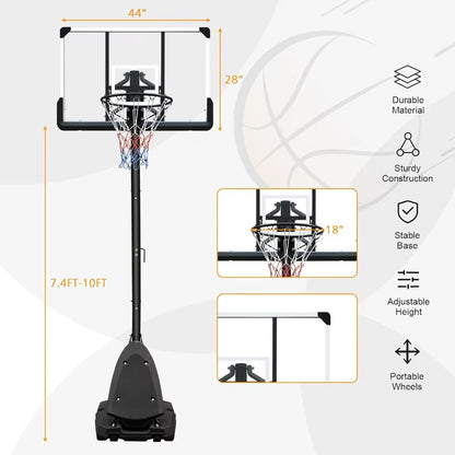 Portable Basketball Hoop Stand Free Basketball System with 28/44Inch Backboard Height Adjustable 7Ft/10Ft for Teenager Adult