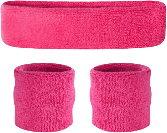 Sweatbands Set, Moisture Wicking 2 Wristbands and 1 Headband, Breathable Terry Cloth Athletic Bands for Basketball, Tennis, Yoga, Gym, Sweat Bands for Costumes and Cosplay