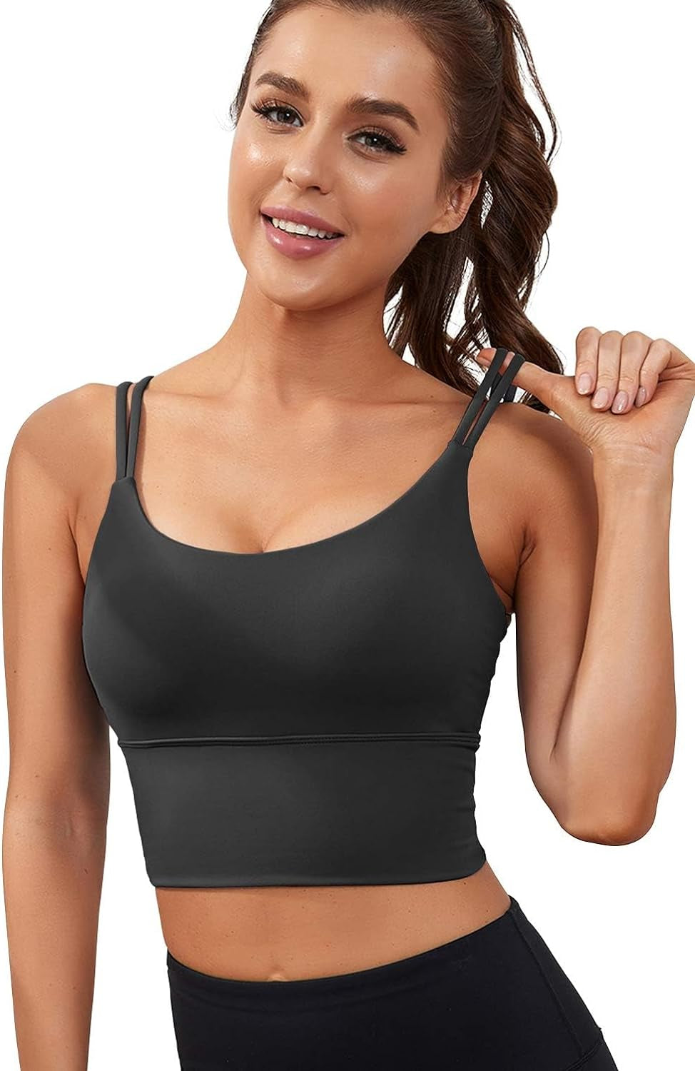 Womens Longline Sports Bra Padded Yoga Workout Crop Tank Tops Strappy Camisole Fitness Shirts