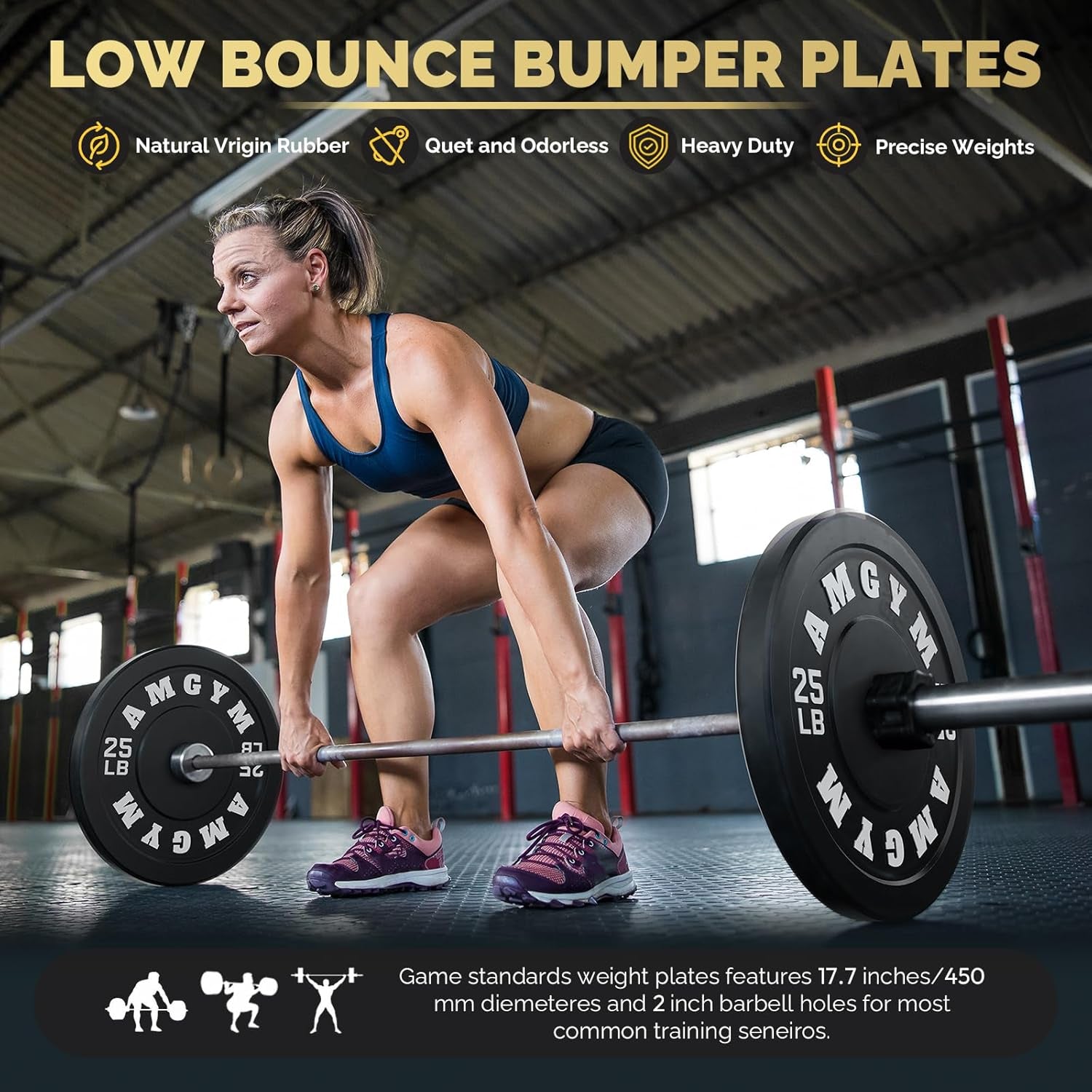 Steel Weight Plates Free Weights Bumper Plates 10-500Lbs Rubber Coated 2 Inch Barbell Weight Sets Home Gym Bumper Plates Sets for Strength Training & Weight Lifting