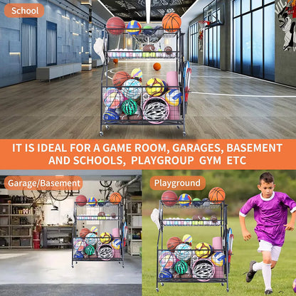 Sports Equipment Organizer, Ball Storage Rack, Garage Ball Storage, Sports Gear Storage, Rolling Sports Ball Storage Cart