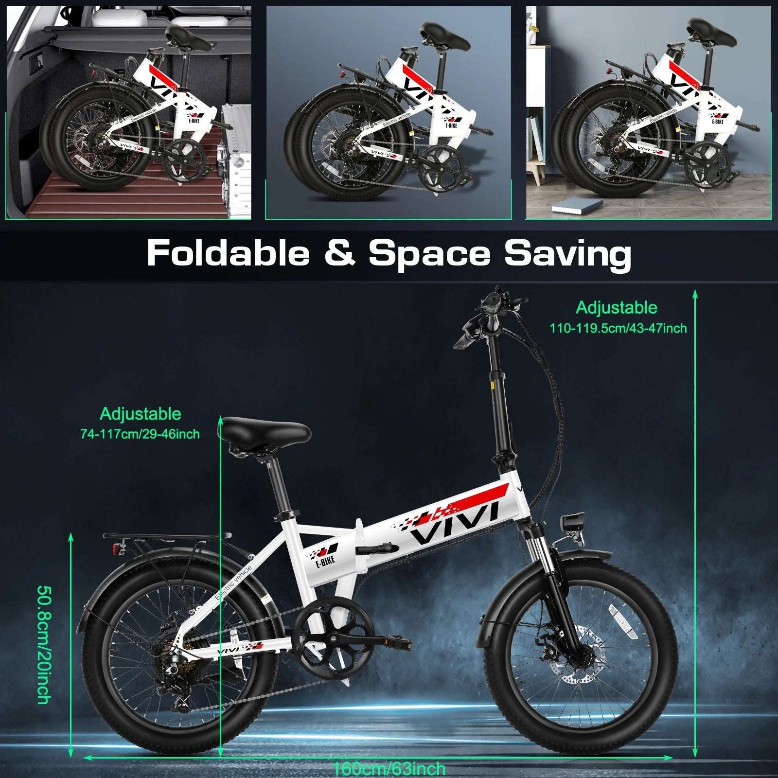 Electric Bike 20" X 2.4 Adult Folding Electric Bike 48V 500W Commuter Electric Bike Suspension Fork Electric Bike 19.8MPH Urban Electric Bike with Cruise Control, UL2849 Certified