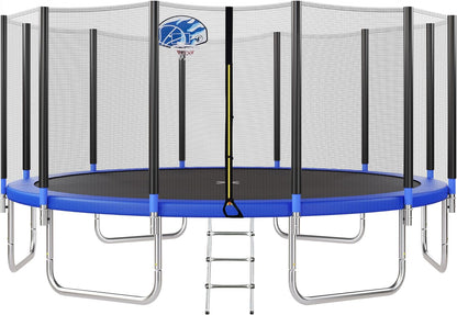 Trampoline 14FT 16FT Trampoline for Kids and Adults with Basketball Hoop, Enclosure Net & Ladder 1500LBS ASTM Approved Outdoor Recreational Trampolines