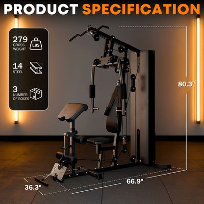 Home Gym Station, Workout Station with 138LBS Weight Stack, Workout Gym Equipment Weight Machine Home Gym System