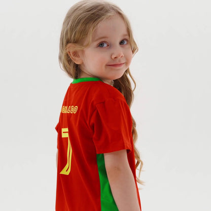 Youth Unisex Portugal Soccer Jersey Ronaldo Short Sleeve No.7 Uniform 2 Piece Sets (14Y)