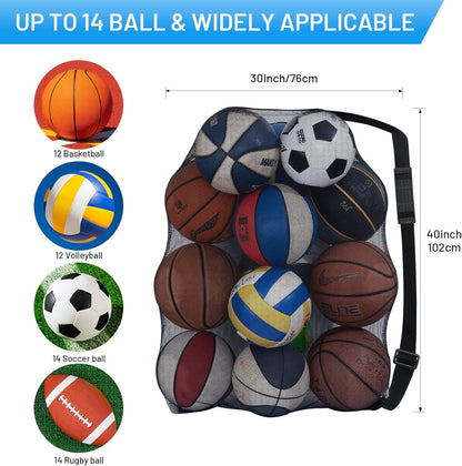 Heavy Duty Soccer Ball Net Bag(10-12Balls) Basketball Mesh Ball Bag Soccer Ball Bags Mesh for Coaches Extra Large Mesh Drawstring Bags