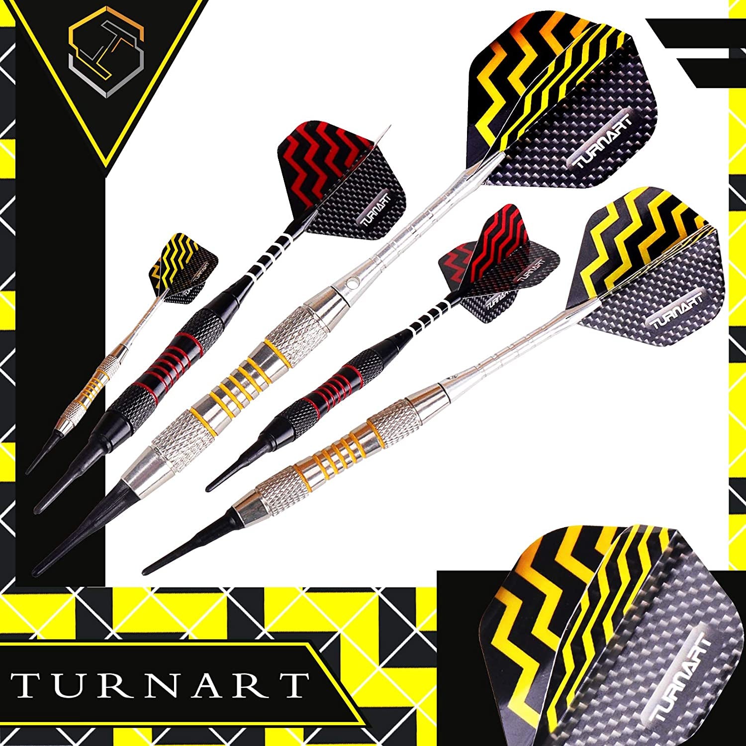 Darts Plastic Tip - Professional Soft Tip Darts Set for Electronic Dartboard 9 Pcs 18 Grams with 50 Extra Tips 9 Shafts 27 Flights Tool Kit Flight Protectors and Gift Darts Case