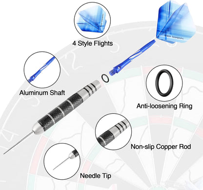 Steel Tip Darts Set, 12 Pack 24 Grams Professional Metal Dart Set with 20 Flights(4 Style) + 12 Aluminium Shaft