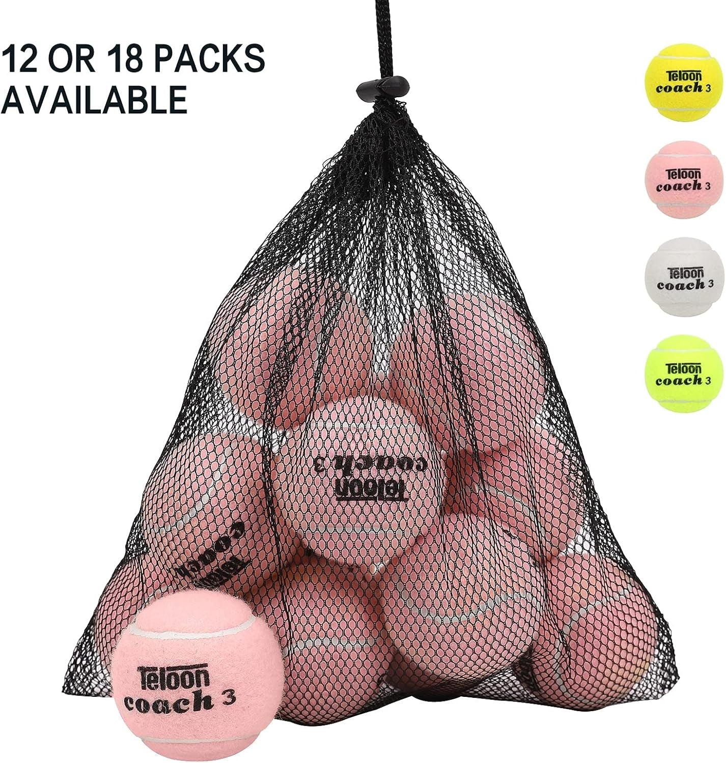 Pressure Training Tennis Balls-12 or 18 Count-Mesh Carry Bag，4 Colors Available，Pressureless Training Exercise Tennis Balls for Beginners.